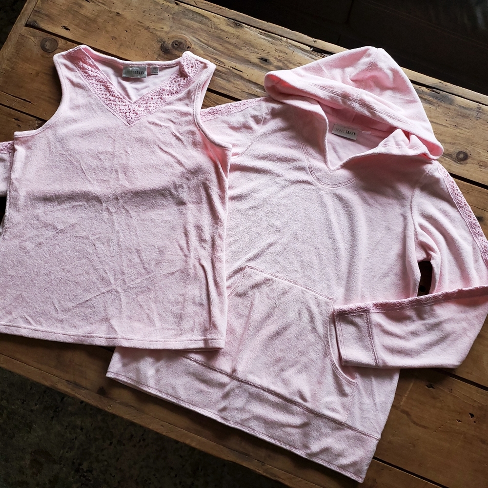 Sport Savvy Women's French Terry Pink Pull over Hoodie Set Size Small